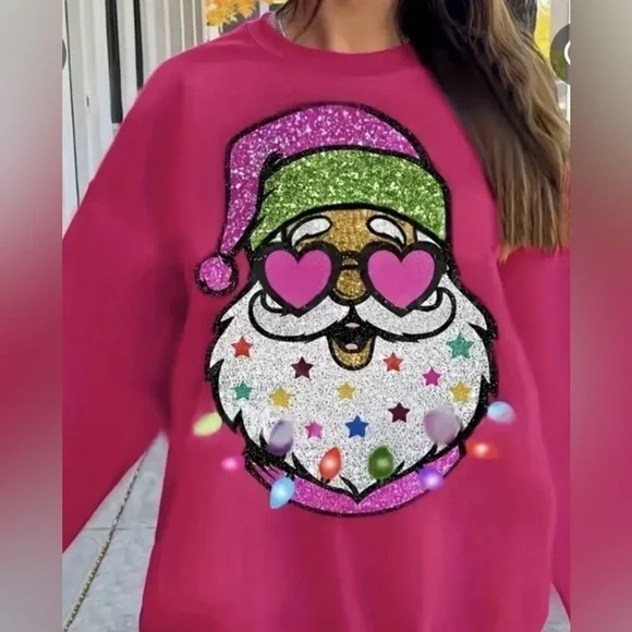 Ugly Christmas Santa Claus Holiday Women’s Pullover Sweatshirt Size: L NWOT - Picture 1 of 3